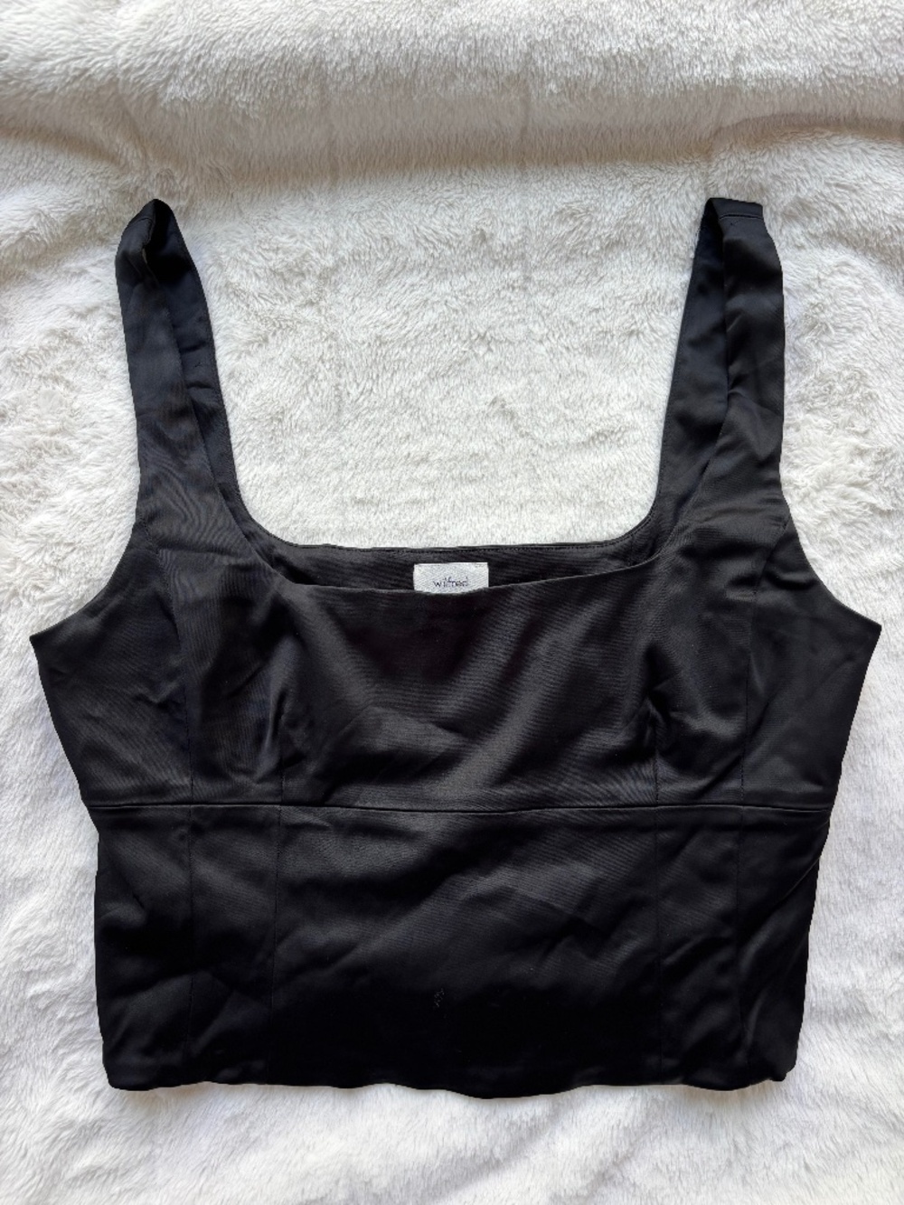 Aritzia Wilfred Black Satin Square Neck Corset Crop Top Size L